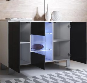 Aparador Moderno Louredo – 120x82 cm – Branco e Preto com LED Azul e P