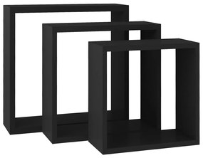 Prateleiras de parede em forma de cubo 3 pcs MDF preto