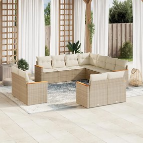 11 pcs conjunto sofás de jardim c/ almofadões vime PE bege