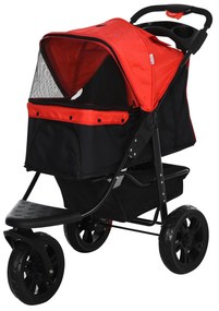 PawHut Carrinho de Passeio Rebatível para Animais 3 Rodas Cintas Segurança Cesto Arrumação Prático Amplo 1095x545x1065cm | Aosom Portugal