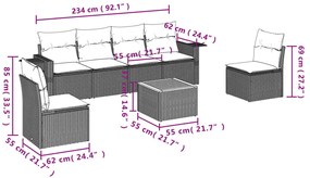 7 pcs conjunto de sofás p/ jardim c/ almofadões vime PE preto
