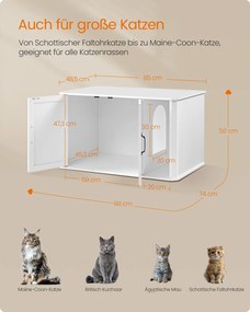 Móvel cama para gatos, ou caixa de areia com porta dupla e puxadores 85 x 48,5 x 50 cm branco