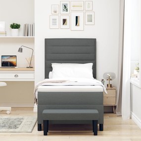 Cama Box Spring com Colchão &amp; Banco Cinza Escuro 90x190 cm Tecido