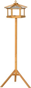 PawHut Casa para Pássaros com Suporte em Madeira Comedouro com Plataforma Telhado Metálico Inclinado Ø57,7 x 153H cm Madeira natural | Aosom Portugal