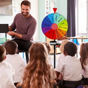 Roleta da sorte de 40 cm com suporte de tripé dobrável Roda giratória ajustável em altura com marcador colorido e tabuleiro e apagador