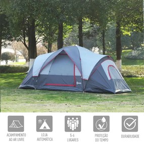 Tenda de Campismo para 5-6 Pessoas - 455x230x180cm - Cinzento