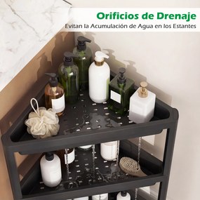 Conjunto de 2 estantes de canto com 3 níveis 26 x 44 x 67,5 cm em PP, estante de casa de banho desmontável com drenagem, organizador, para cozinha e q