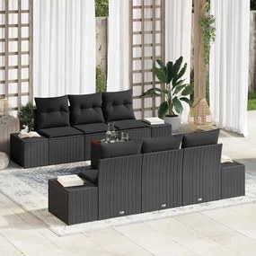 vidaXL Conjunto de Sofá de Jardim com almofada 7 pcs Preto vime PE