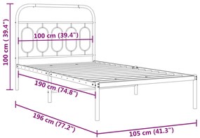 Estrutura de cama com cabeceira 100x190 cm metal preto