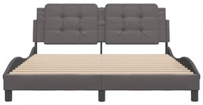 Estrutura cama c/ cabeceira couro artificial 160x200cm cinzento