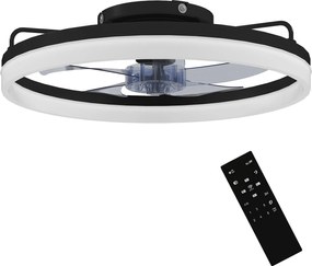 HOMCOM Ventoinha de Teto com Luz LED 40 W Motor DC Reversível Comando Remoto 6 Velocidades 3 Cores Temporizador Preto | Aosom Portugal
