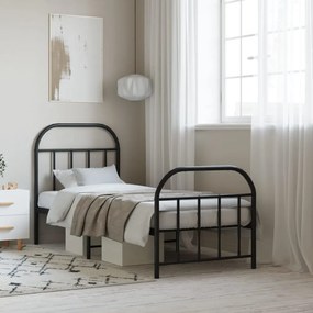 vidaXL Estrutura de cama com cabeceira e pés 75x190 cm metal preto