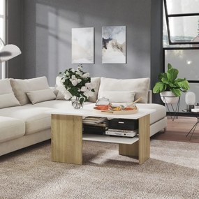 vidaXL Mesa de centro 90x60x46,5 cm contrapl. branco/carvalho sonoma
