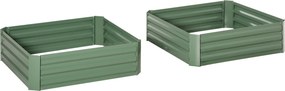 Outsunny Conjunto de 2 Caixas de Plantio de Aço Quadrada Cultivos de Plantas Flores Pátio Exterior 100x100x30 cm Verde | Aosom Portugal