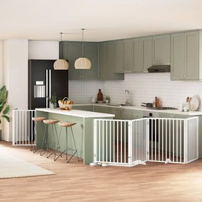 vidaXL Portão p/ cães com porta dobrável 6 painéis 480 cm álamo branco