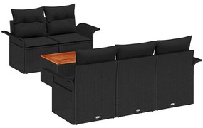 Conjunto de Sofá de Jardim com 6 Peças e Almofadas Pretas em Rattan Si