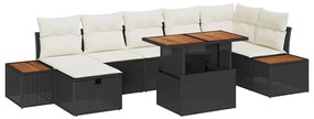 Conjunto de sofá para jardim de 8 peças da - Rattan e poliéster preto