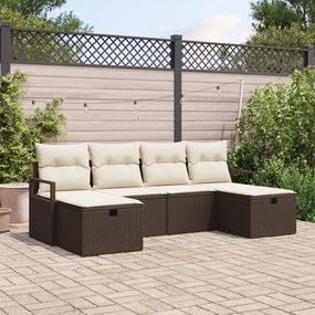 Conjunto de Sofá de Jardim com 6 Peças e Almofadas Castanho Vime Sinté