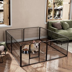 Parque para cães com 8 painéis Altura 80 cm Interior/Exterior Parque de metal resistente para animais de estimação Animais médios Preto