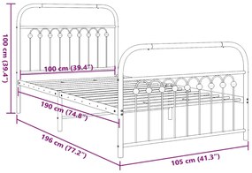 Estrutura de cama com cabeceira e pés 100x190 cm metal branco