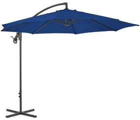 vidaXL Guarda-sol de jardim cantilever c/ poste aço 300 cm azul-ciano