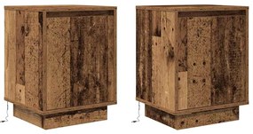 Mesas cabeceira c/ luzes LED 2 pcs 38x34x50 cm madeira velha