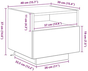 Criado-mudo vidaXL com Luzes LED Carvalho Artesanal 40x39x37 cm