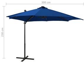Guarda-sol jardim cantilever poste/luzes LED 300 cm azul-ciano