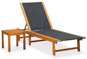 Espreguiçadeira com mesa madeira de acácia maciça e textilene