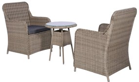 Conjunto bistrô com almofadões 3 pcs vime PE castanho