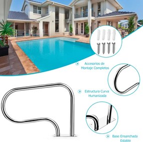Conjunto de 2 Corrimãos de Piscina, 81 x 10 x 57 cm, em Aço Inoxidável SS304, Cinzento prateado