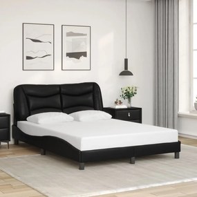 Estrutura cama c/ luzes LED 140x190 cm couro artificial preto