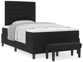Cama com Box Spring com Colchão e Banco Preto 120x190 cm Tecido