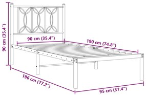 Estrutura de cama com cabeceira 90x190 cm metal branco