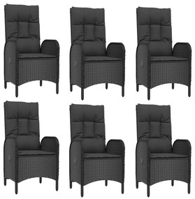 9 pcs conjunto de jantar p/ jardim c/ almofadões vime PE preto