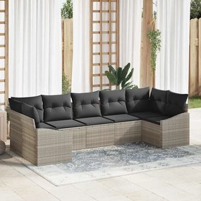 vidaXL Conjunto de Jantar de Jardim com 7 peças e almofadas em rattan poliéster cinza claro