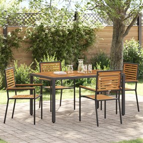 Conjunto de Jantar de Jardim vidaXL 5 Peças Preto de Rattan Poliéster e Acácia