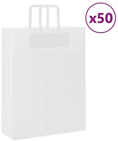 vidaXL Sacos de papel 50 unid com alças branco 32x12x42 cm