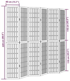 Biombo com 6 painéis madeira de paulownia maciça branco