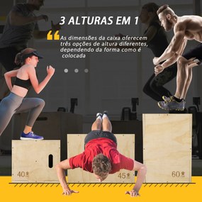 Caixa Pliometria de Madeira Caixa de Saltos com 2 Alças Recortadas Carga Máxima 120 kg 45x40x60 cm Madeira