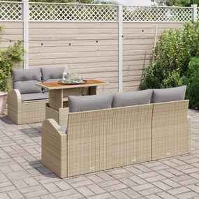 Conjunto de Sofá de Jardim VidaXL 6 Peças com Almofadas Bege Rattan Po