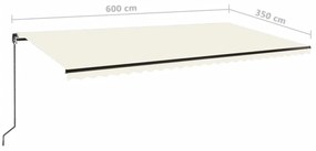 Toldo retrátil manual com LED 600x350 cm cor creme