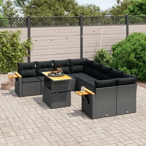 vidaXL 9 pcs conjunto de sofás p/ jardim c/ almofadões vime PE preto