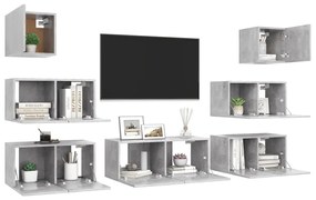 7 pcs conjunto de móveis de TV derivados madeira cinza cimento