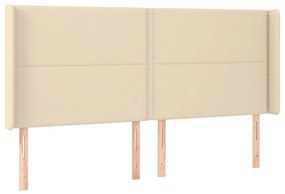 Cama box spring c/ colchão e LED 200x200 cm tecido cor creme