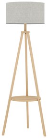 HOMCOM Candeeiro de Pé com Tripé com Estrutura em Madeira e Ecrã Similar ao Linho com Prateleira 48x48x153 cm Madeira e Cinzento