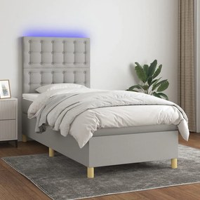 Cama box spring c/ colchão e LED 80x200 cm tecido cinza-claro