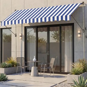 Toldo de fixação varanda 300 x 120 cm com manivela para proteção solar, azul e branco