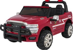 Jipe elétrico para Crianças 24V RAM 3500 Bombeiros Rodas de espuma EVA, assento Couro ecológico Vermelho