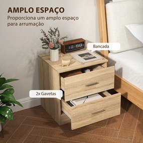 Mesa de Cabeceira Moderna Mesinha de Cabeceira com 2 Gavetas para Sala Quarto Capacidade 30 kg 45x39,5x49 cm Madeira